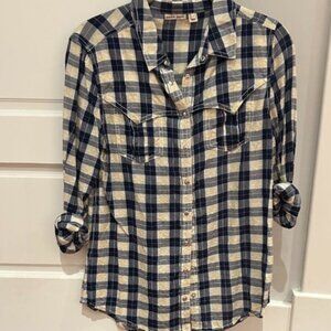 Anthropologie Holding Horses Plaid Blouse Blue Button Down